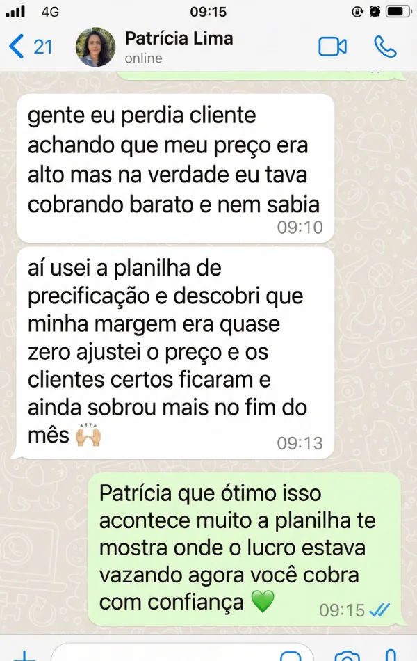 Depoimento de Patricia Lima sobre a Planilha de Precificacao