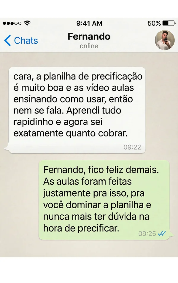 Depoimento de Fernando sobre a Planilha de Precificacao